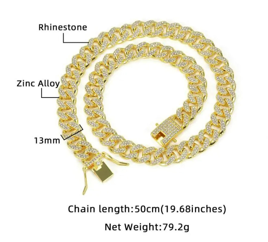 Elegant Cuban Style Dog Collar - 14In Fantasy Zinc Alloy Mosaic Chain, Zirconia Sparkle, Lightweight Fit, Secure Buckle, Diamond Mosaic Process, All Seasons Pet Neck Accessory for Birthdays, Christmas, Small to Medium-Large Dogs