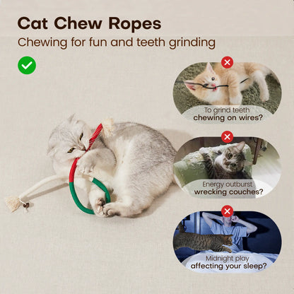 Potaroma 3-Pack Variety Organic Cotton Cat Chew Ropes, Safe and Organic Dental Care Toy for Indoor Kittens, Breath Fresh Calming Interactive Cat Toy