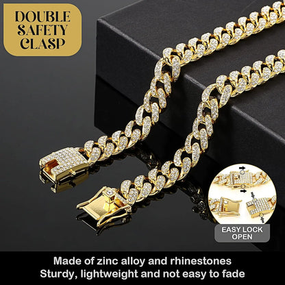 Elegant Cuban Style Dog Collar - 14In Fantasy Zinc Alloy Mosaic Chain, Zirconia Sparkle, Lightweight Fit, Secure Buckle, Diamond Mosaic Process, All Seasons Pet Neck Accessory for Birthdays, Christmas, Small to Medium-Large Dogs