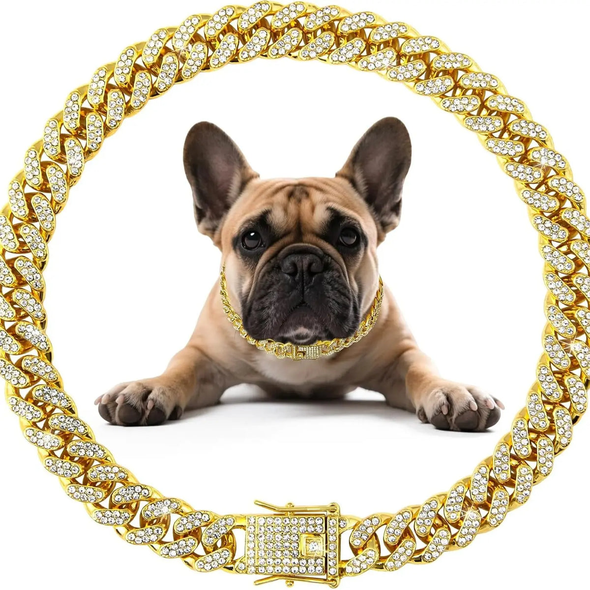 Elegant Cuban Style Dog Collar - 14In Fantasy Zinc Alloy Mosaic Chain, Zirconia Sparkle, Lightweight Fit, Secure Buckle, Diamond Mosaic Process, All Seasons Pet Neck Accessory for Birthdays, Christmas, Small to Medium-Large Dogs