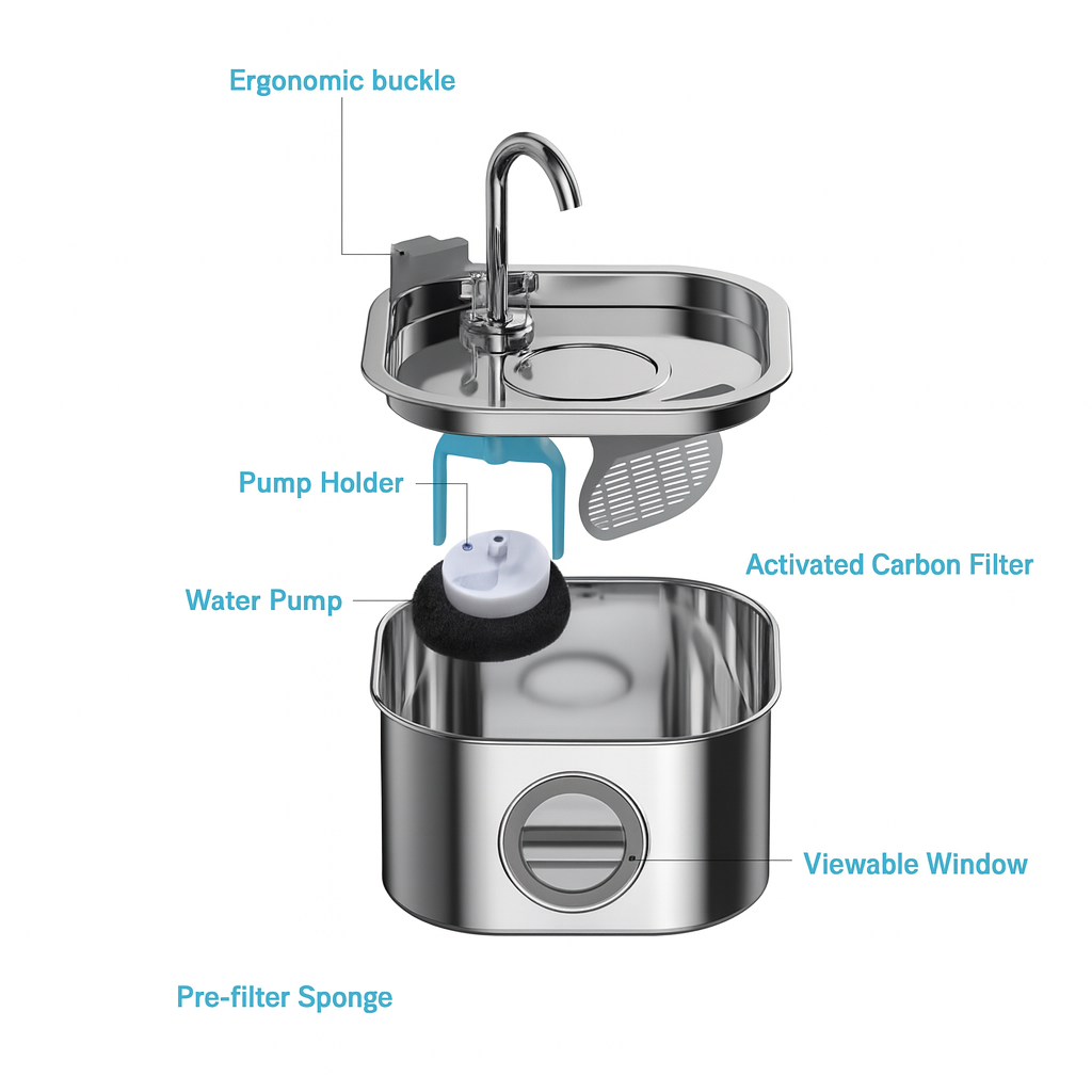 Furbella 3.2L Stainless Steel Pet Water Fountain – Automatic Cat & Dog Dispenser with Smart Sensor, Filters & Visible Window