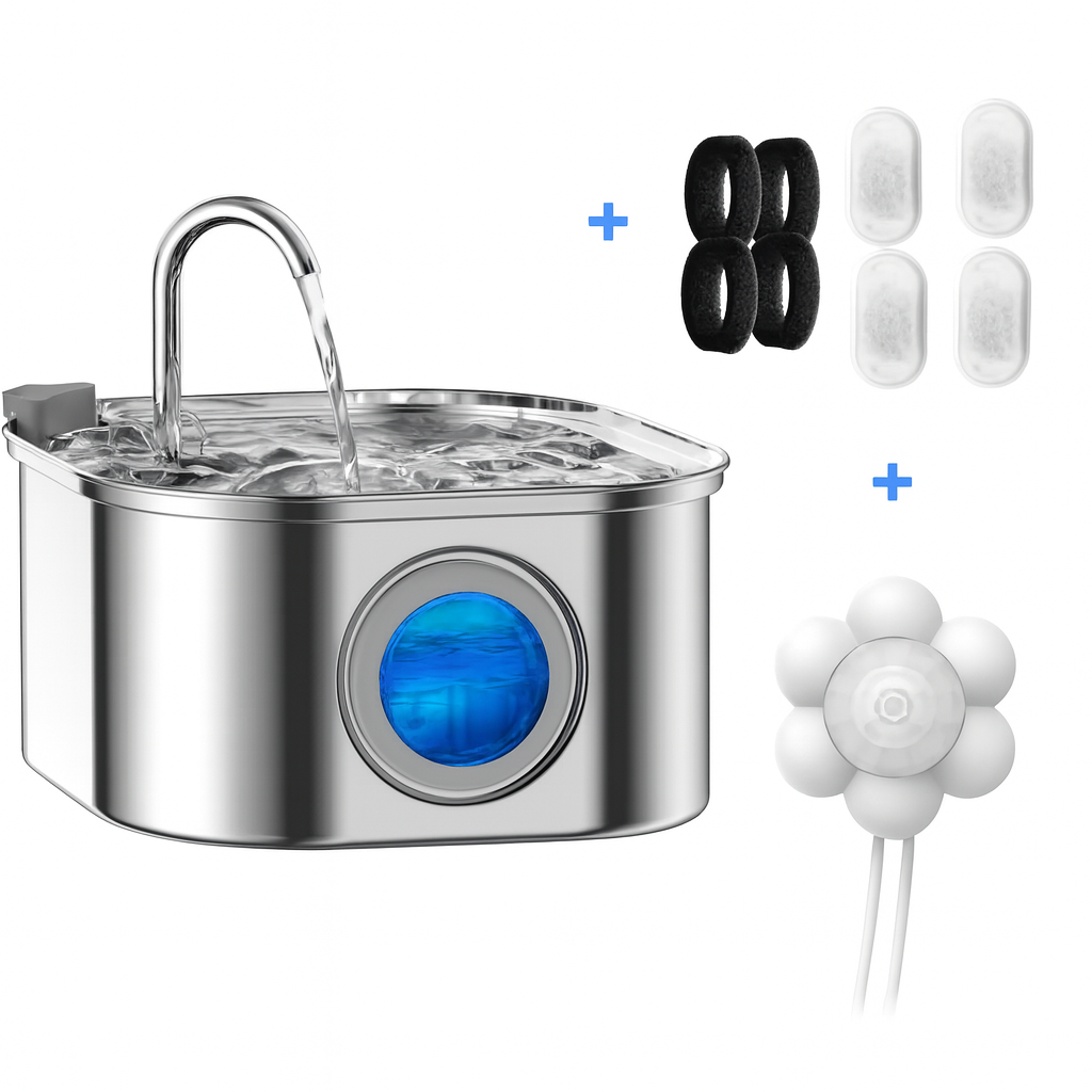 Furbella 3.2L Stainless Steel Pet Water Fountain – Automatic Cat & Dog Dispenser with Smart Sensor, Filters & Visible Window