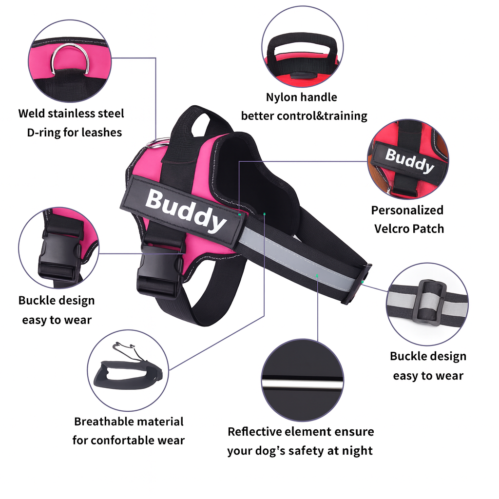 Furbella Personalized No-Pull Reflective Dog Harness – Adjustable, Breathable Vest for Small to Large Dogs