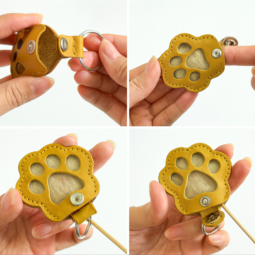Furbella Pet Paw Keychain with Hair Keepsake Bag – Cute Cat & Dog Memorial or Everyday Pendant