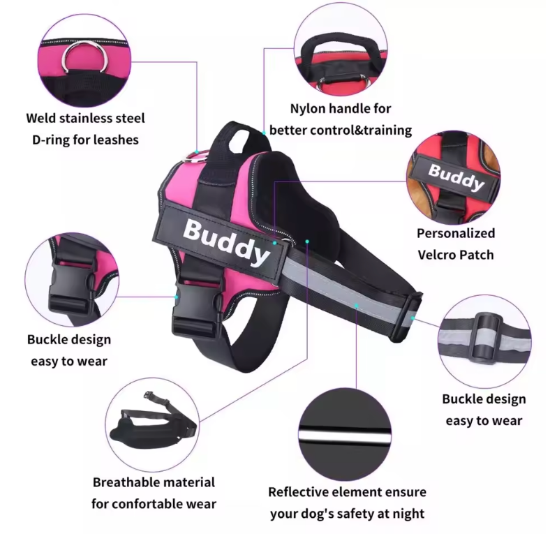 Furbella Personalized No-Pull Reflective Dog Harness – Adjustable, Breathable Vest for Small to Large Dogs