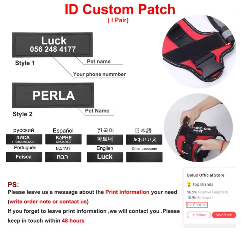 Furbella Personalized No-Pull Reflective Dog Harness – Adjustable, Breathable Vest for Small to Large Dogs