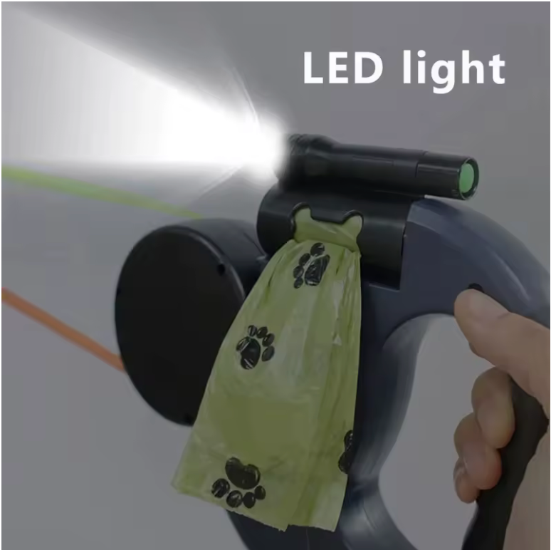 Furbella Dual Dog Leash – Retractable 360° Swivel Double Leash with LED Light for Walking 2 Dogs