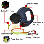 Furbella Dual Dog Leash – Retractable 360° Swivel Double Leash with LED Light for Walking 2 Dogs