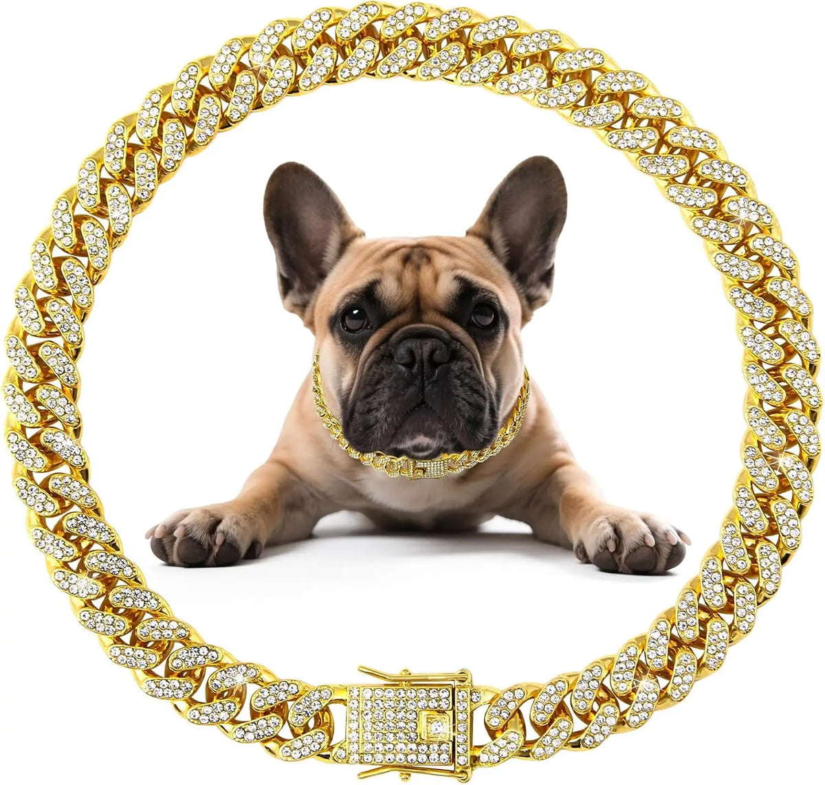 Elegant Cuban Style Dog Collar - 14In Fantasy Zinc Alloy Mosaic Chain, Zirconia Sparkle, Lightweight Fit, Secure Buckle, Diamond Mosaic Process, All Seasons Pet Neck Accessory for Birthdays, Christmas, Small to Medium-Large Dogs