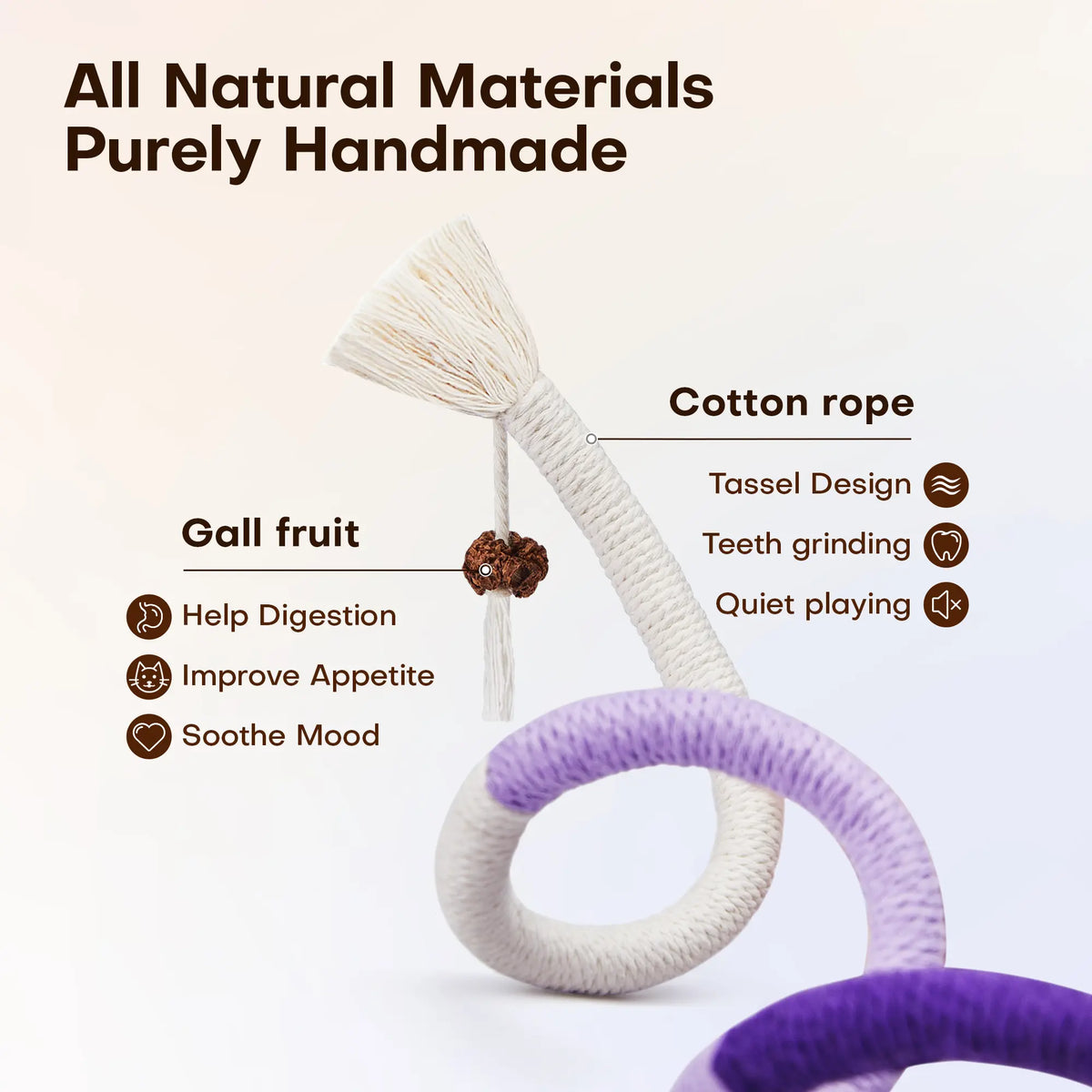 Potaroma 3-Pack Variety Organic Cotton Cat Chew Ropes, Safe and Organic Dental Care Toy for Indoor Kittens, Breath Fresh Calming Interactive Cat Toy