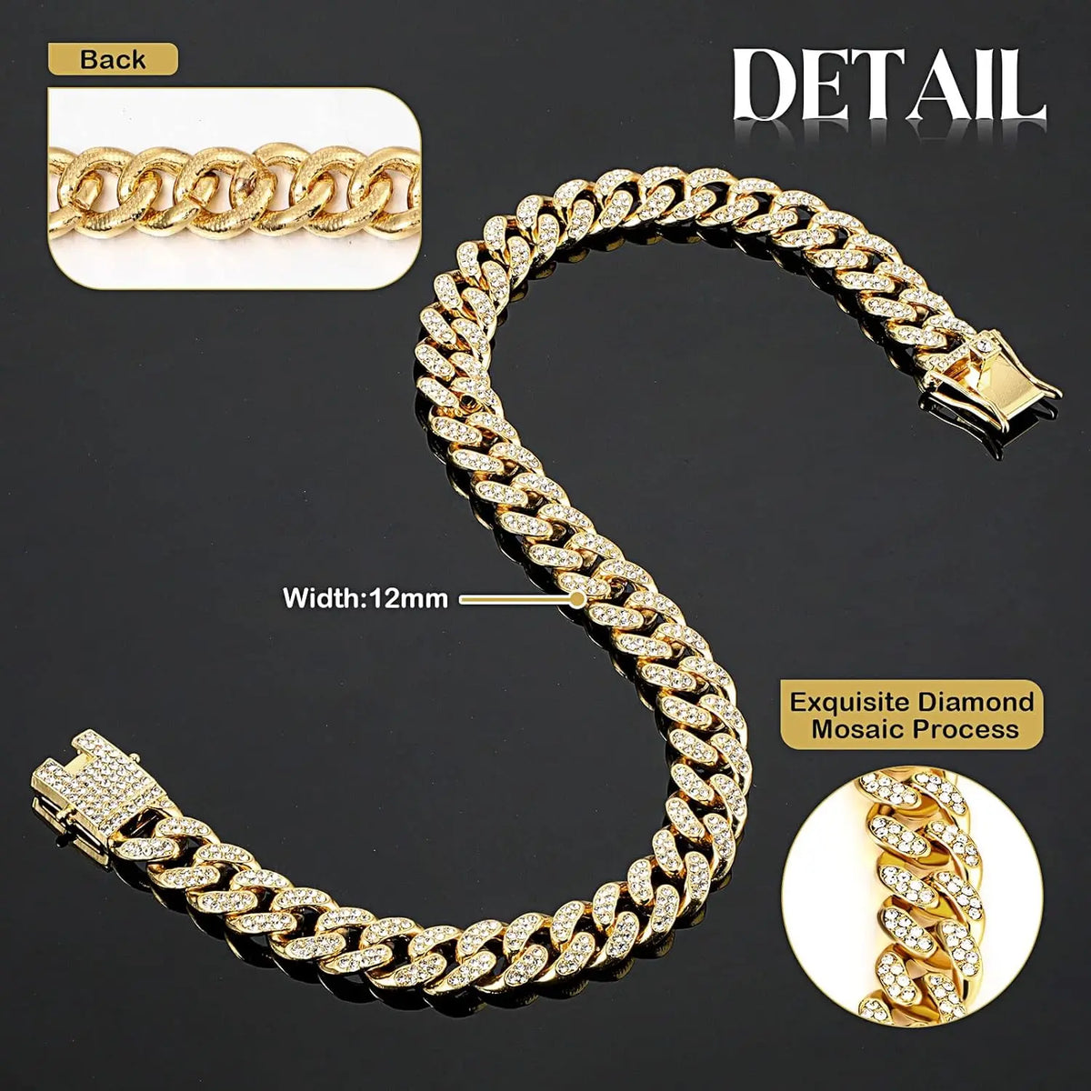 Elegant Cuban Style Dog Collar - 14In Fantasy Zinc Alloy Mosaic Chain, Zirconia Sparkle, Lightweight Fit, Secure Buckle, Diamond Mosaic Process, All Seasons Pet Neck Accessory for Birthdays, Christmas, Small to Medium-Large Dogs